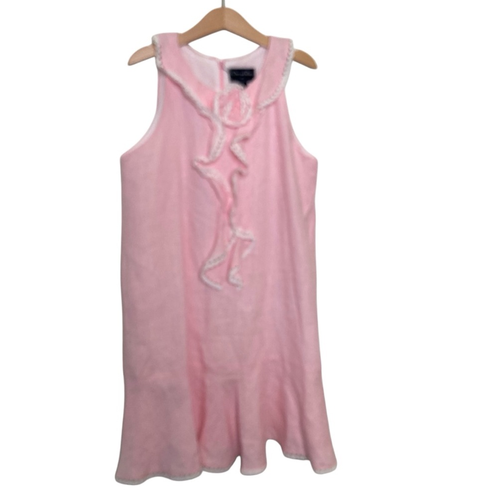 Oscar De La Renta Girls Pink Linen Dress Lace Ruffled Sleeveless Drop Waist 12